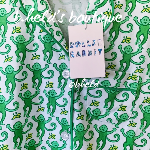 Roller Rabbit Monkey Polo Pajamas in Emerald Monkey Green Size XS Brand New NWT - Picture 7 of 16